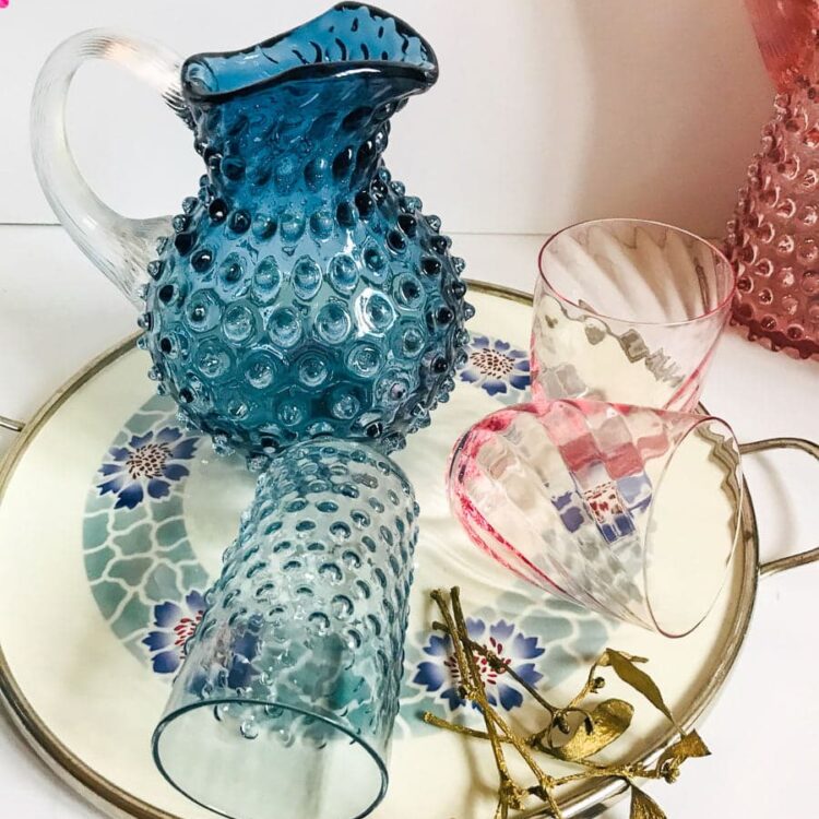 anna von lipa kande, anna von lipa pindsvine kande, pindsvinekande, pindsvinekande, pindsvine kande,hobnail jug, hobnailglass, pindsvineglas kandekande 1 liter i blue smok