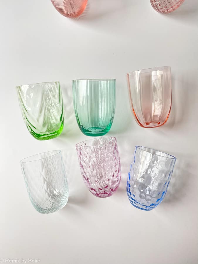 anna von lipa, Remix by Sofie, anna von lipa glas, mundblæste glas, handblown glass, glas, drikkeglas, vandglas, farvede glas, mix og matck glas, mix & matck glas, tumbler, wawe glas, swirk glas, harlekin glas, spiral glas, bambus glas, oliveglas, borddækning, anna von lipa glas, anna von lipa forhandler