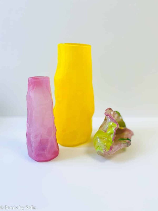 marie retpen vase, vaser, blomster vase, mundblæst glas, blomstervasemundblæst vase, krøl vase, vase i organisk form, krølvase, remix by sofie