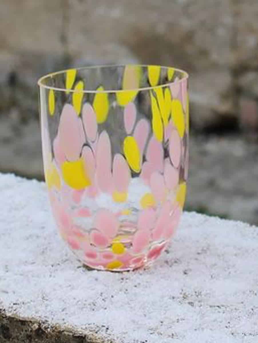 remix by sofie, splash citron og rosa, splash glas, anna von lipa, confetti glas, anna von lipa glas, splash glas, glas med opal pletter, bohemain glasses, mundblæste glas, handblown glasses, czech design, czech glasses