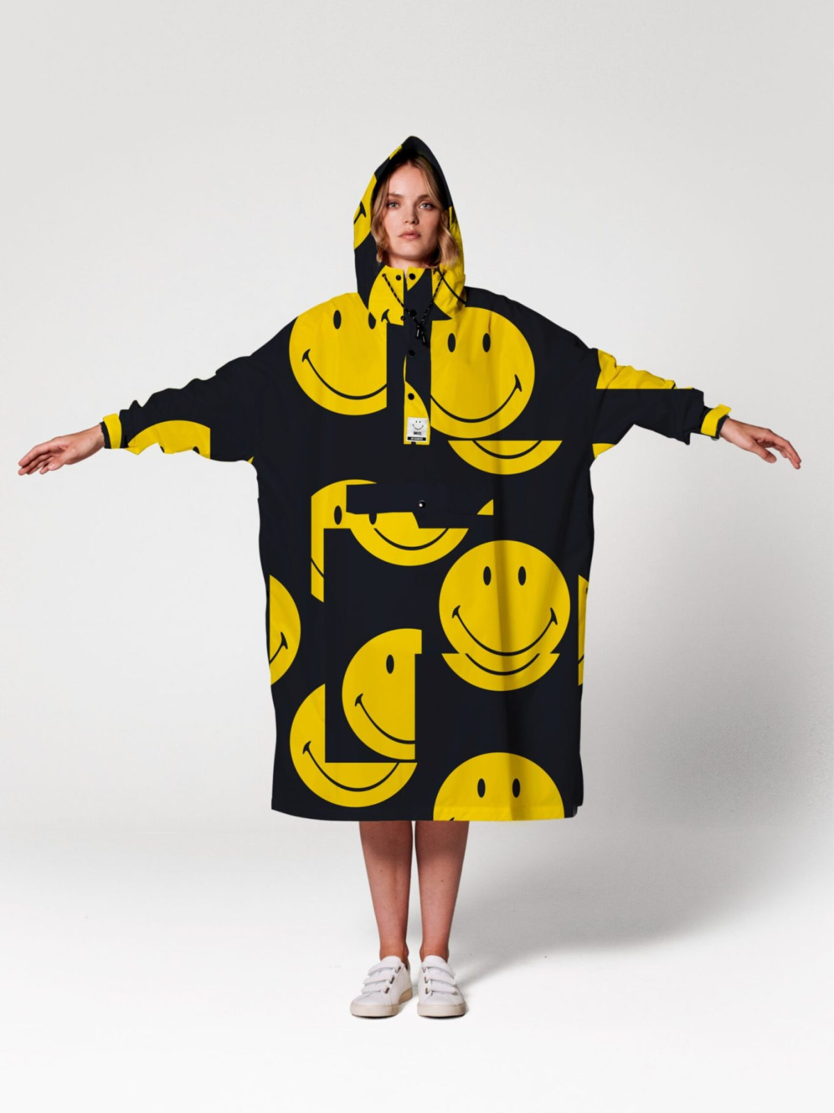 regnponcho sort gul smiley - Rainkiss