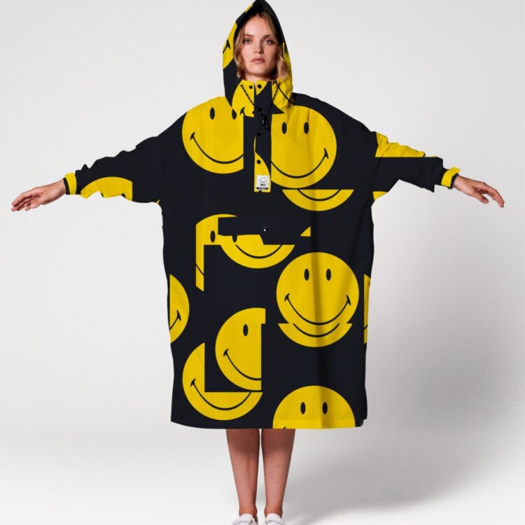 regnponcho sort gul smiley - Rainkiss